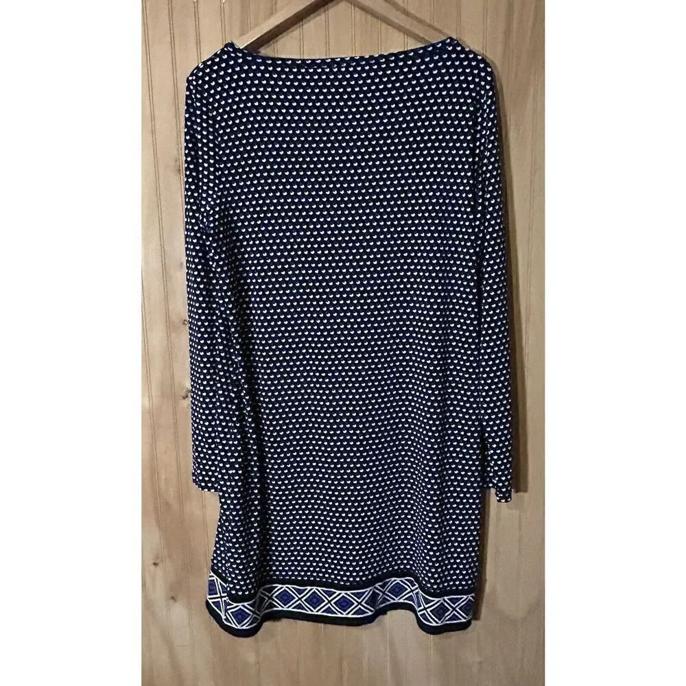 Michael Kors Stretchy Long Sleeve Dress Black Royal Blue Dot Geometric NWT XL